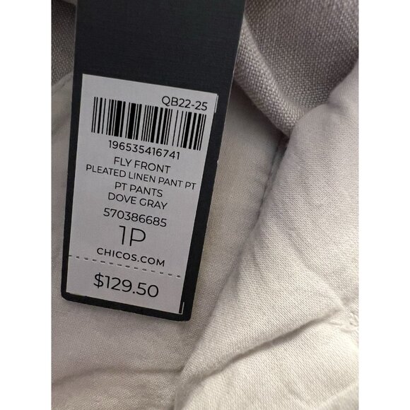 NWT Chico’s 100% Linen Fly Front Pleated Pants Dove Gray Women's Size 8 Petite - Picture 10 of 10
